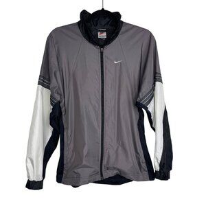 Vintage Nike Men's‎ Gray White & Black Windbreaker Jacket with Stretchy Back